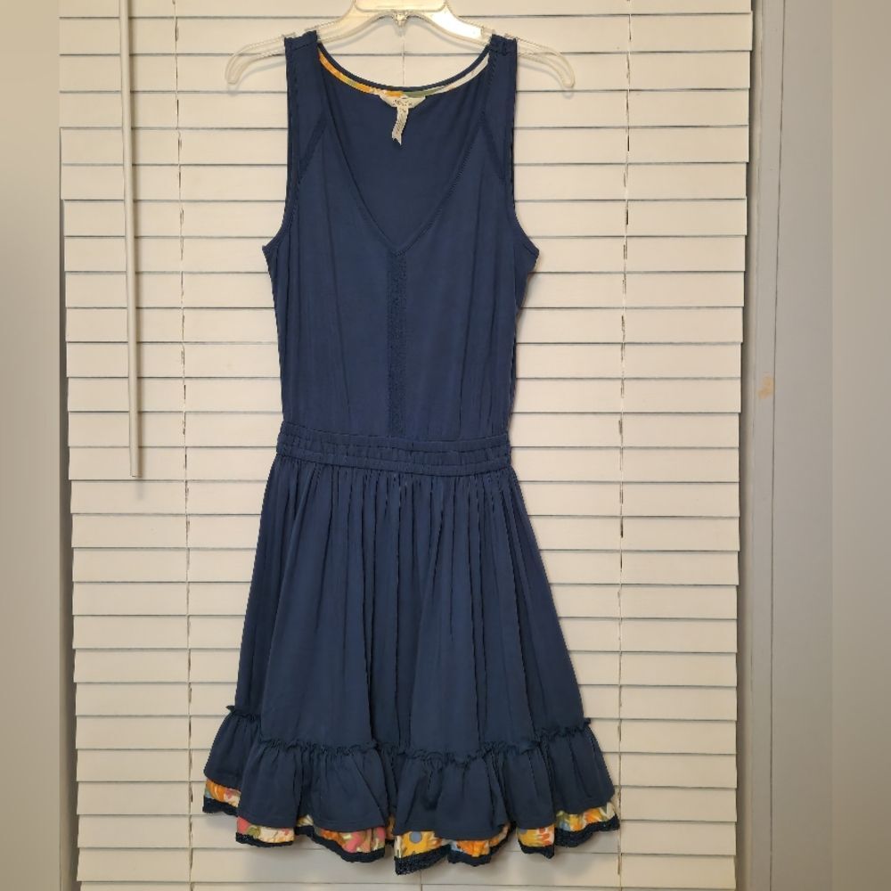 Matilda Jane Navy Sleeveless Ruffle Hem Swing Time Dress Size Small